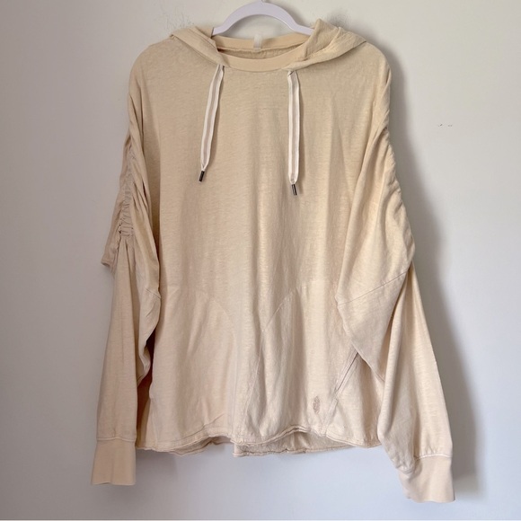 FP Movement Oversized Slouchy Hoodie Ruched Sleeves Pocket Sweatshirt in Vanilla - Picture 1 of 16